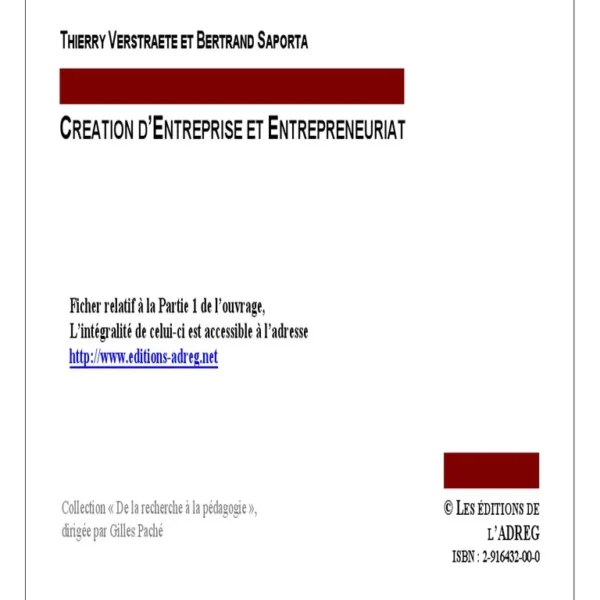CREATION D’ENTREPRISE ET ENTREPRENEURIAT